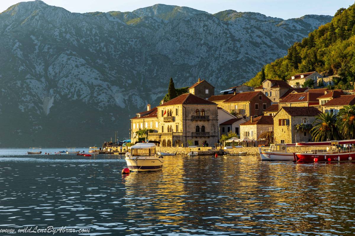 Beautiful houses of Perast at Sunset