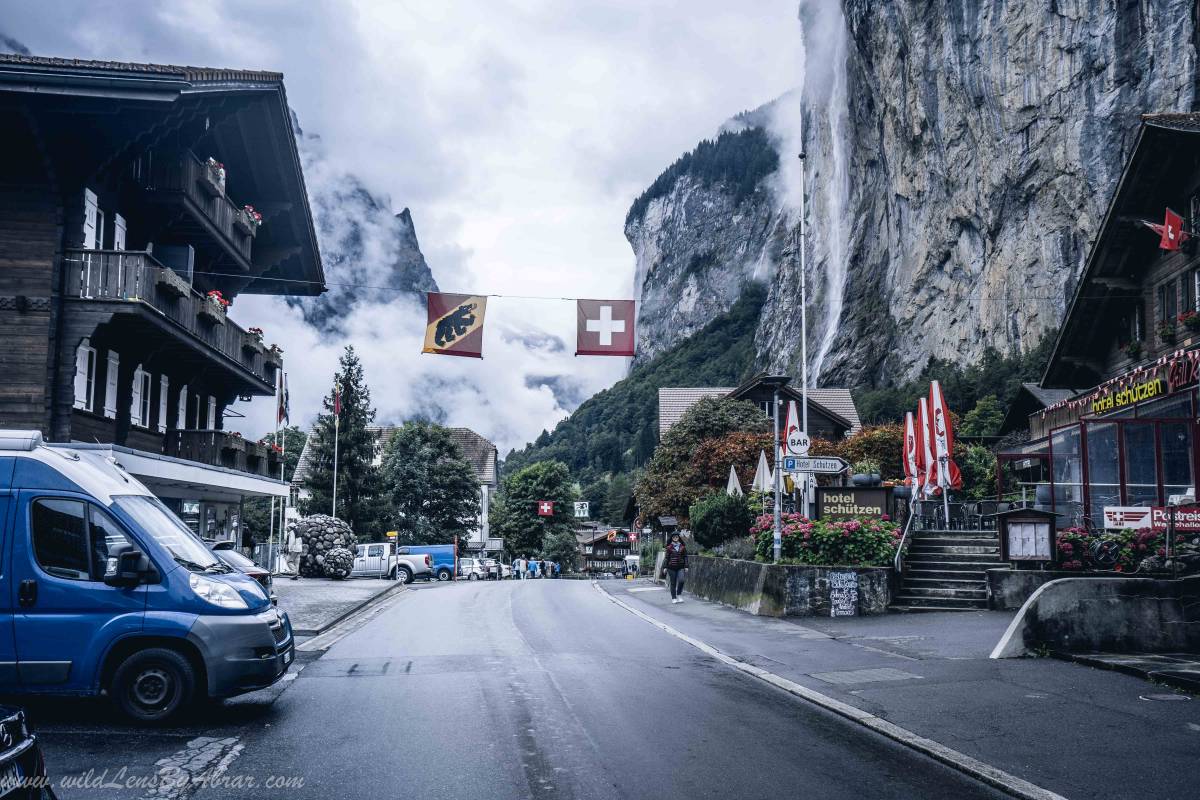 Lauterbrunnen Main Street is right next to the Train station