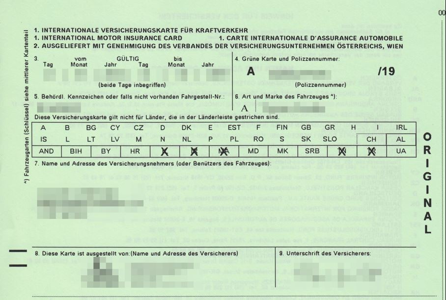 Example of Green Card Insurance