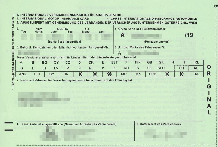 Example of Green Card Insurance
