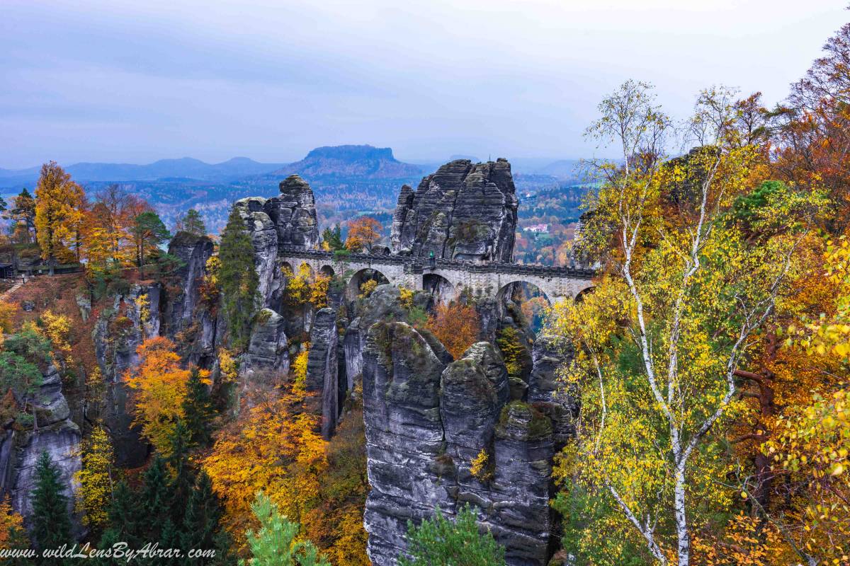 Bastei Bridge in Saxon Switzerland in Autumn