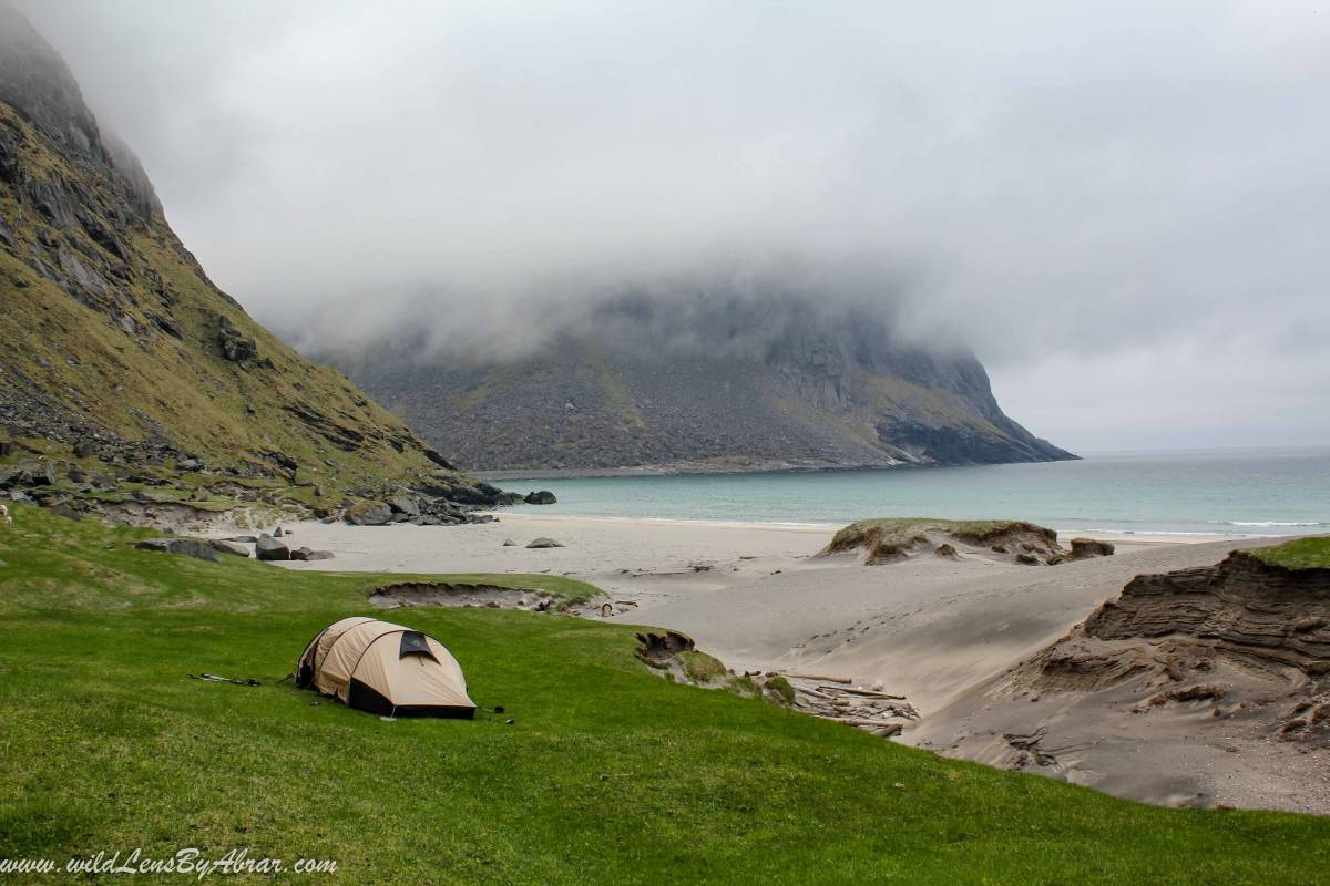 Camping at Kvalvika Beach Lofoten