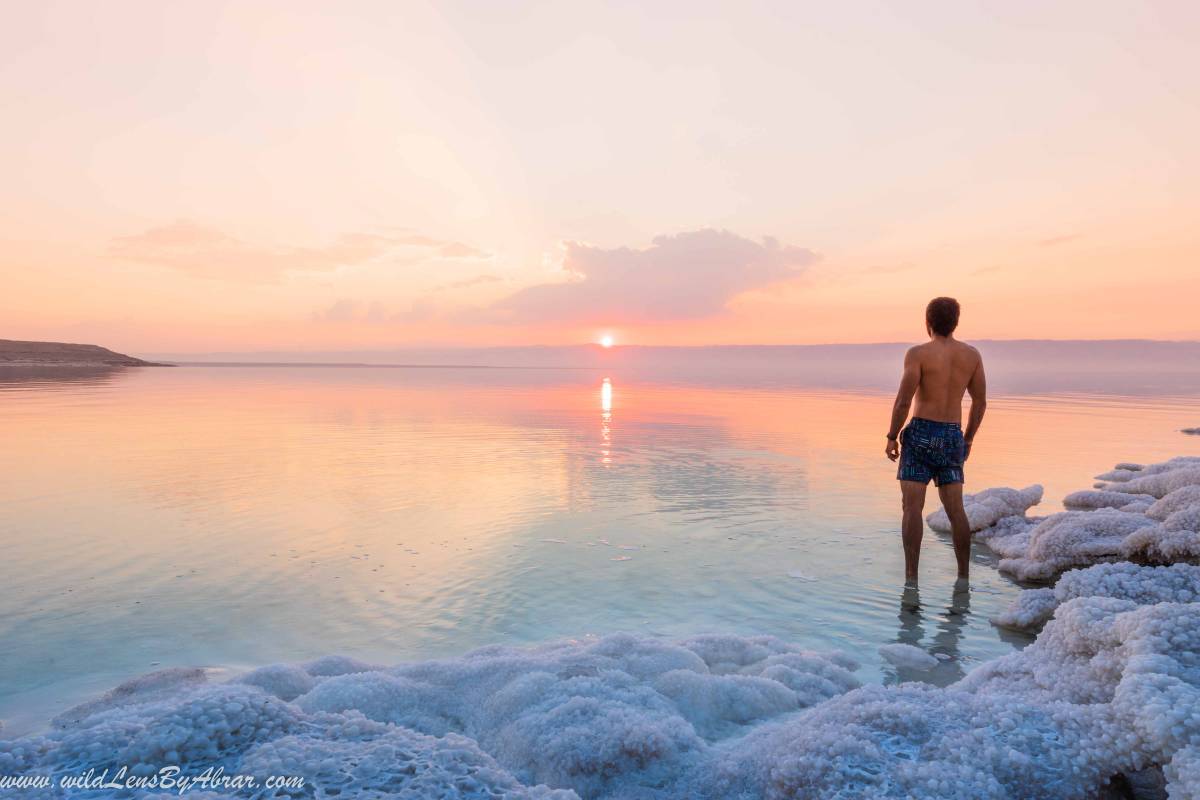 Admiring the views of Dead sea at sunset
