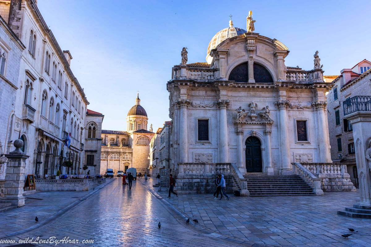 Church of Saint Blaise and Dubrovnik Cathedral from Stradun (main street)