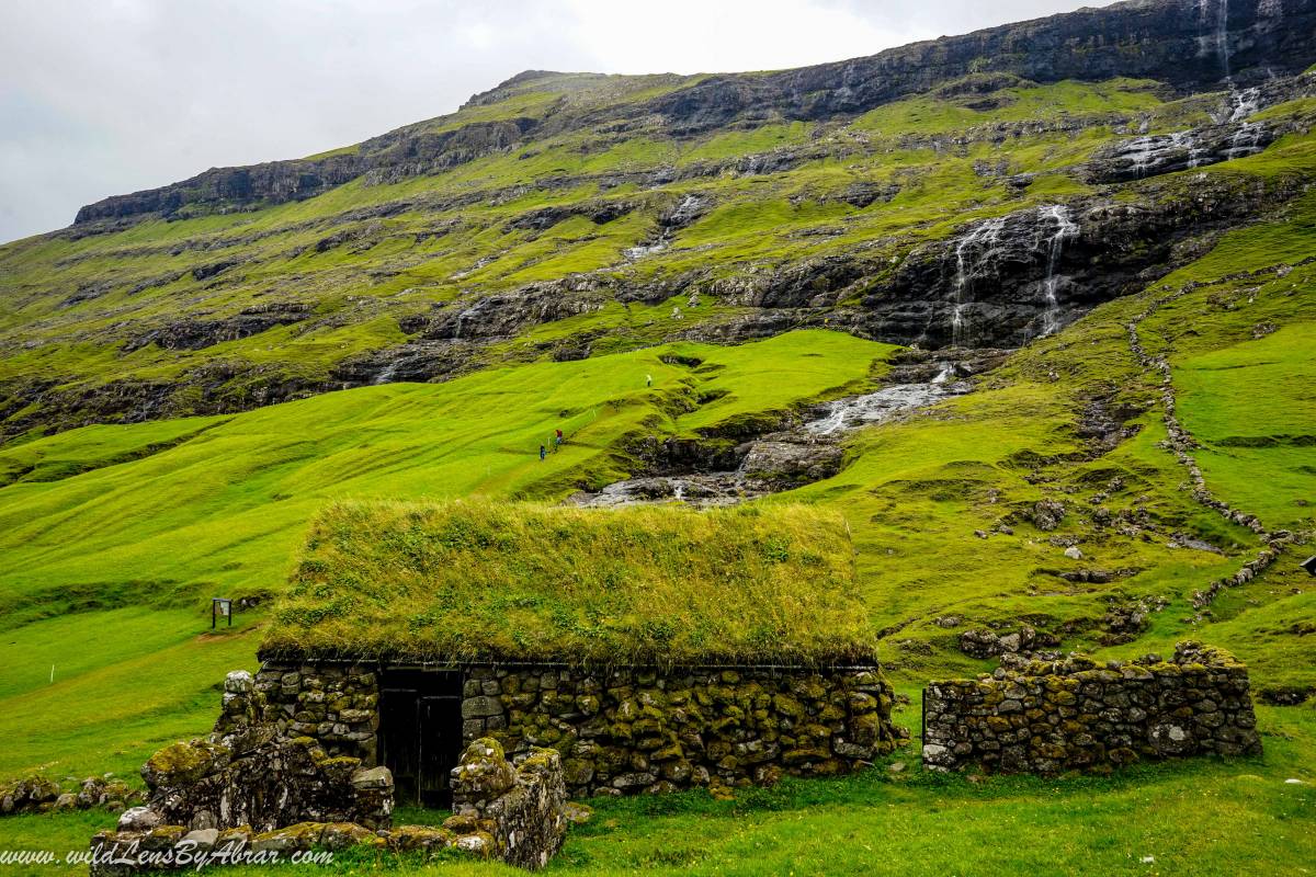 Traditional Turf roofed Roykstovan farmhouses in Saksun