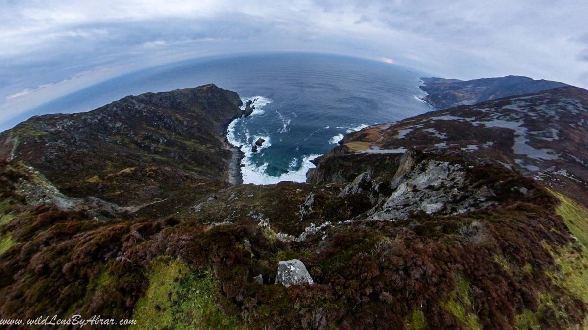 View of the Slieve League cliffs from hiking path