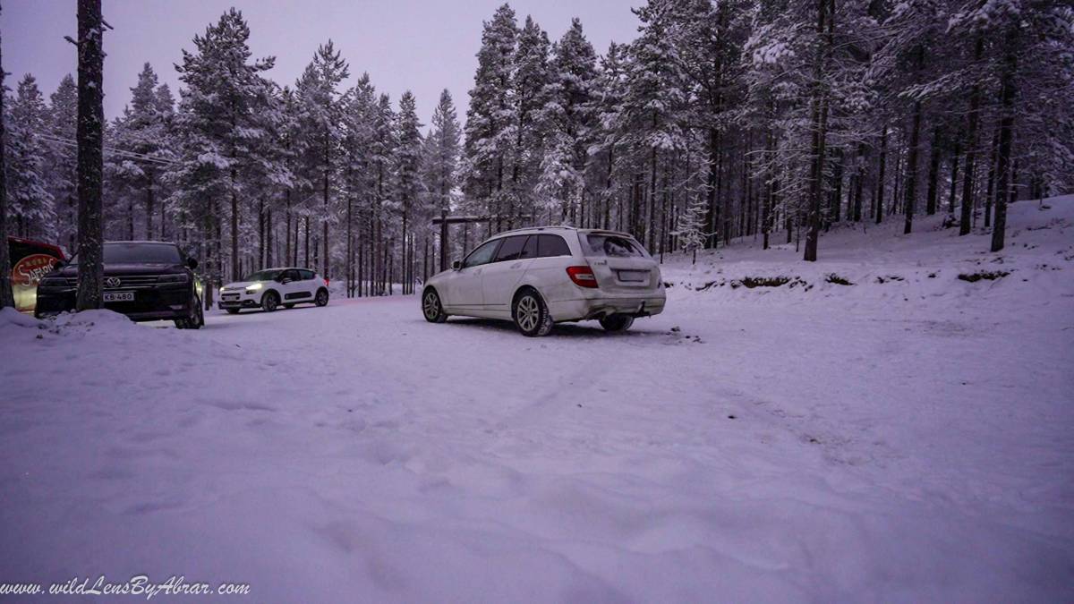 Parking inside Oulanka National Park near the Myllykoski rapids