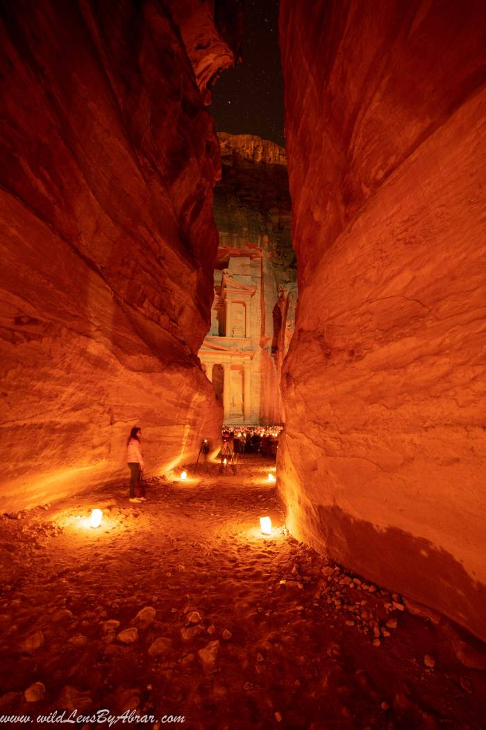Petra by Night - The candles along the Path through the Siq to Treasury