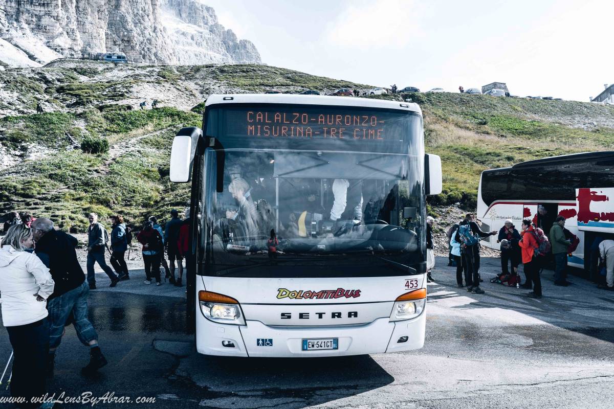 The Dolomiti Bus from Lago Misurina to Rifugio Auronzo.
