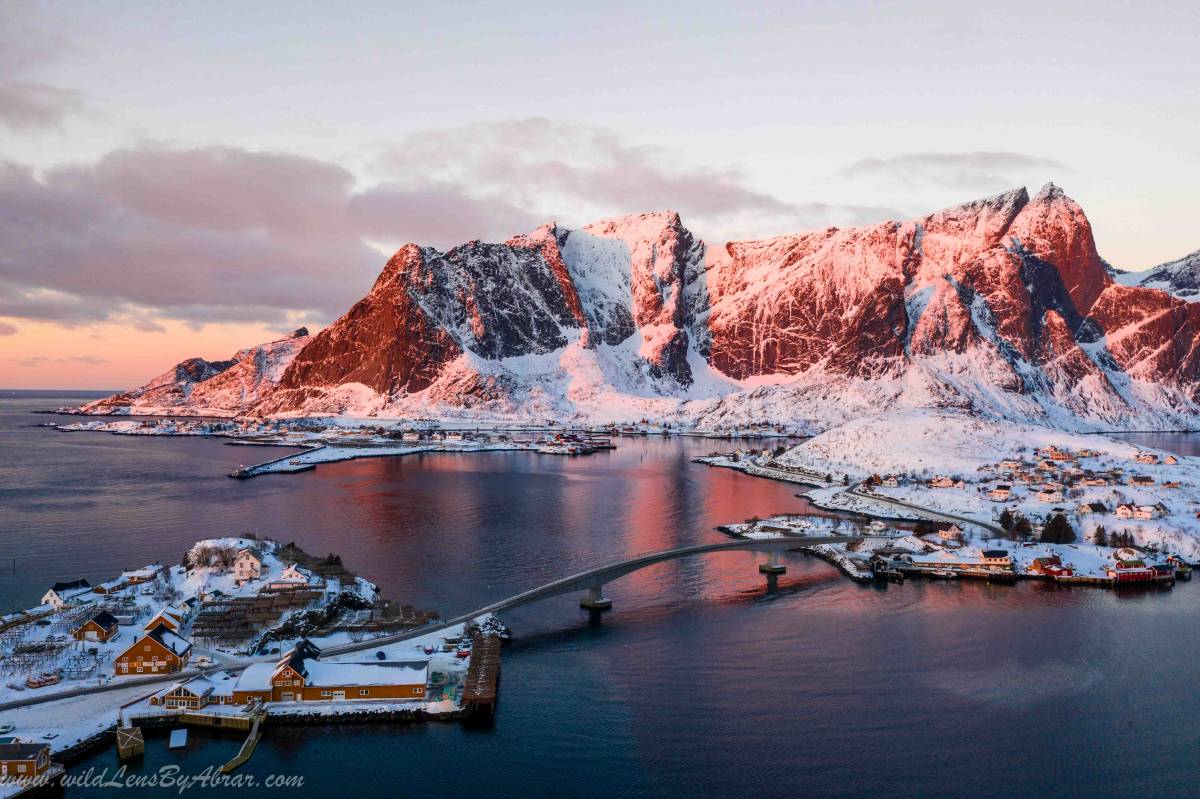 This Picture of Reine Village in Lofoten is Take with DJI Mavic 2 Pro at Sunrise