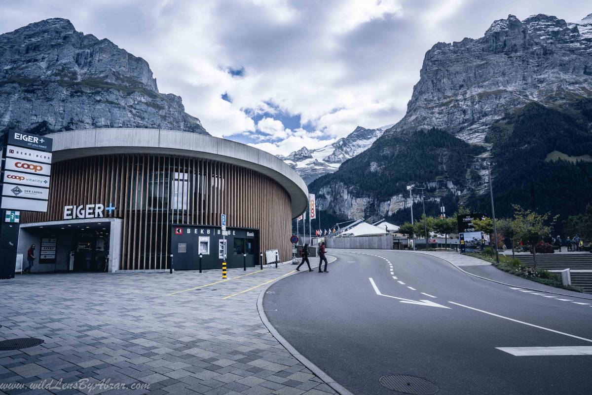 Shopping centre with supermarket on the main street in Grindelwald