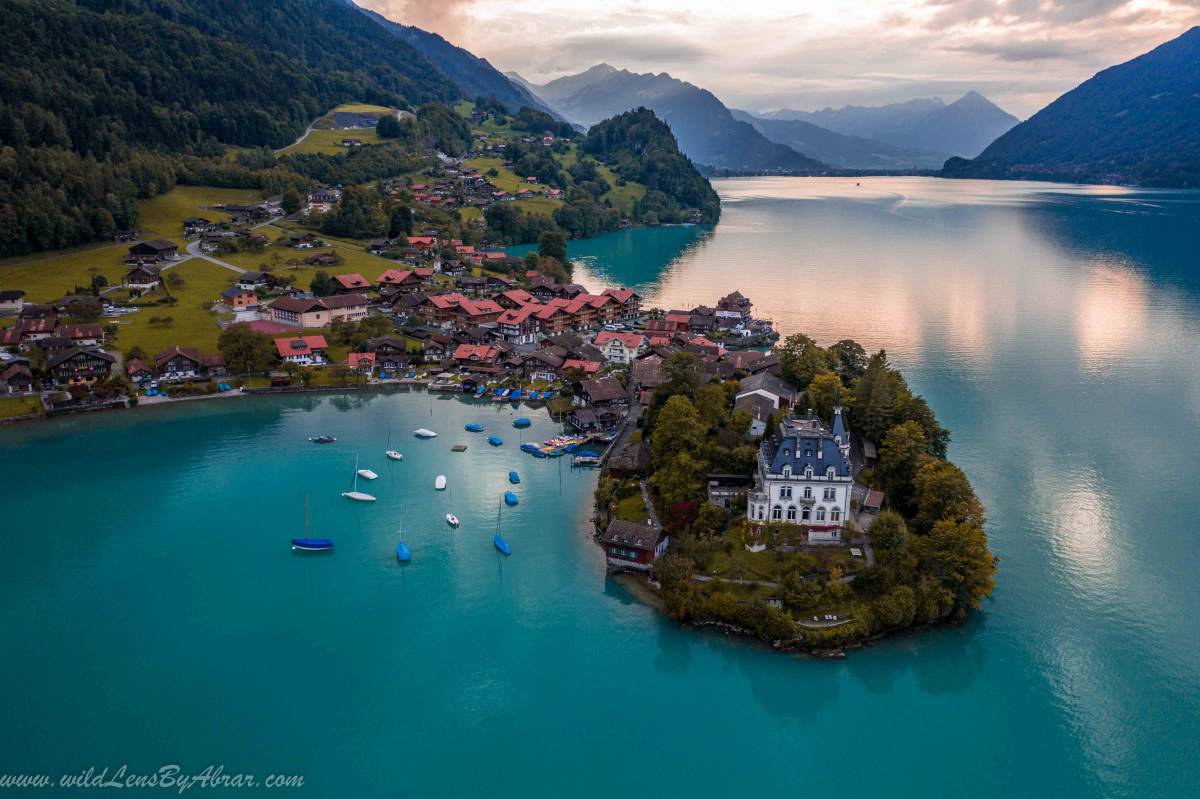 Aerial View of Iseltwald and Schloss Seeburg (castle)